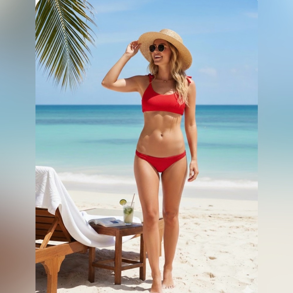 Amazon Red Bikini Set Women's Swimsuit Size Medium